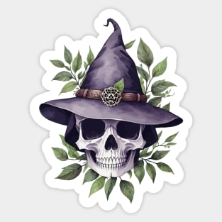 Wildcraft Witchery | Witch Skull | Witch Hat | Darkly Enchanting Skull and Herb | Earthy Skull with Leaves Sticker